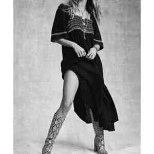 Free People I'm the One Bohemian Peasant High/Low Maxi Dress in Black Size XS